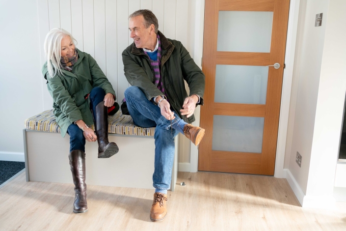 couple sitting inside park home