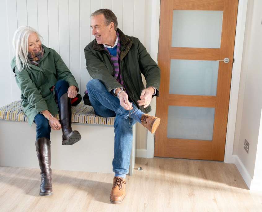 couple sitting inside park home