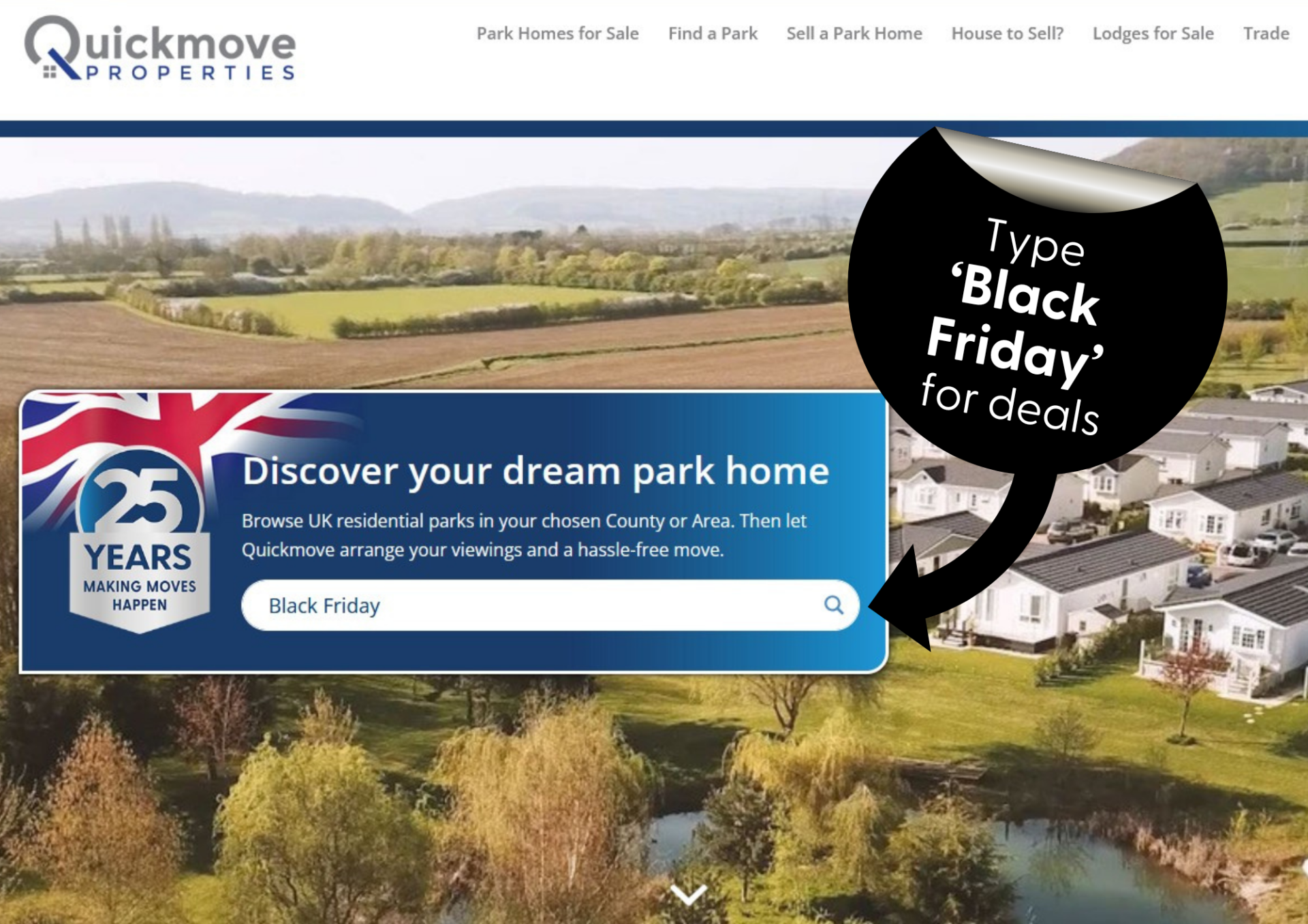 Quickmove Website home page with black friday 2